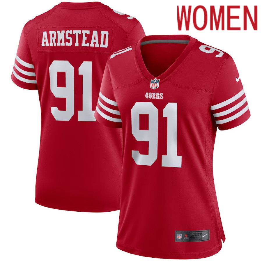 Women San Francisco 49ers #91 Arik Armstead Nike Scarlet Player Game NFL Jersey->women nfl jersey->Women Jersey
